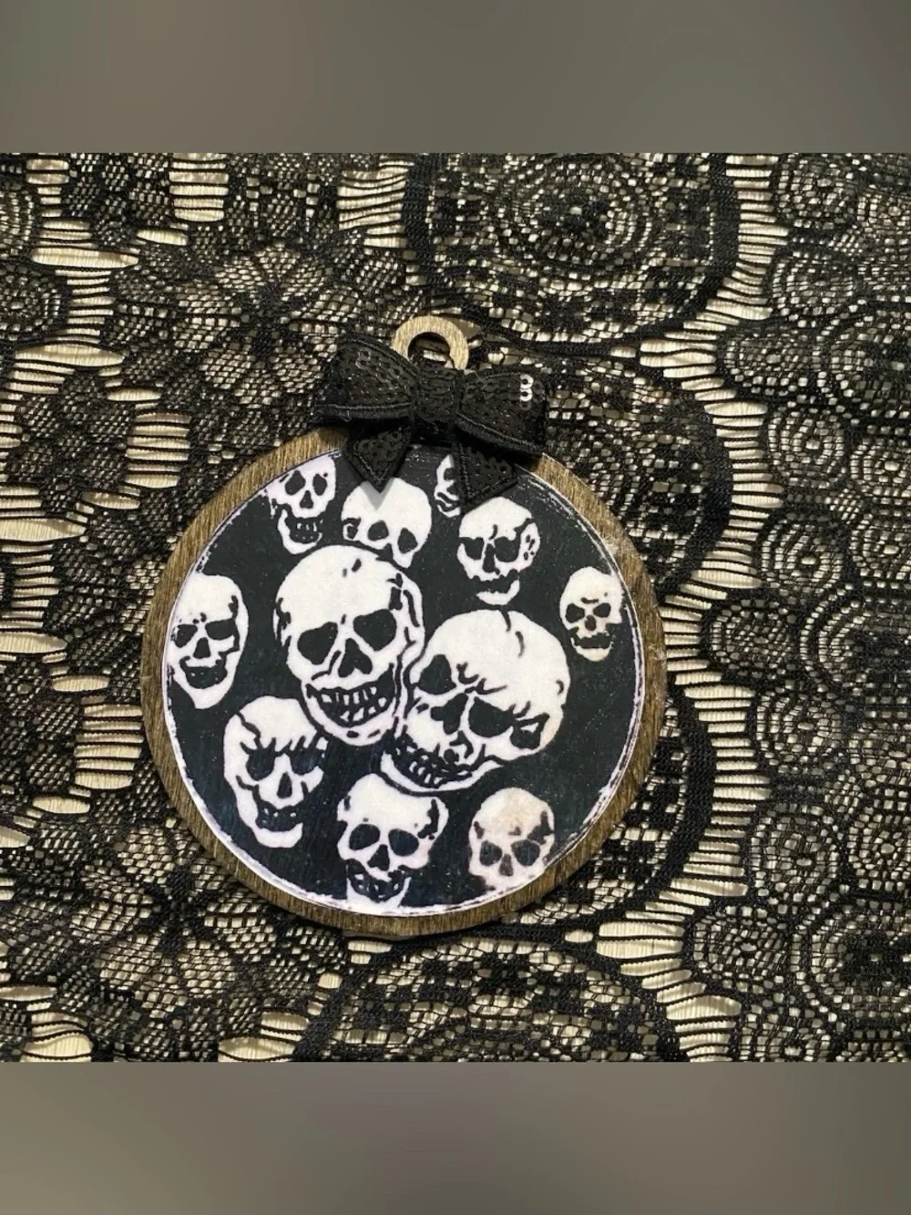 Skull wooden ornament